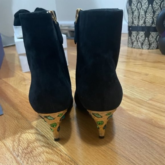 PRADA Donna Calzature Black Suede Jeweled Boots pointed Toe SZ 6 - Picture 4 of 9